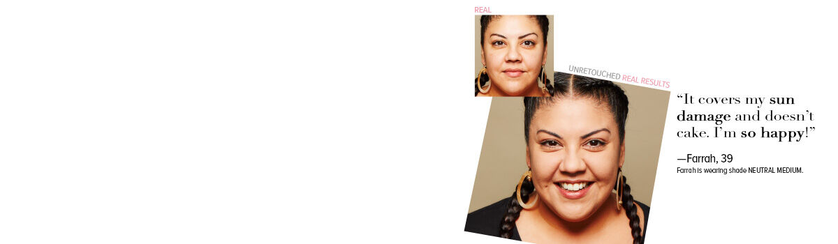 Before and after results of IT Cosmetics skincare on a woman, with improved skin tone and brightness.