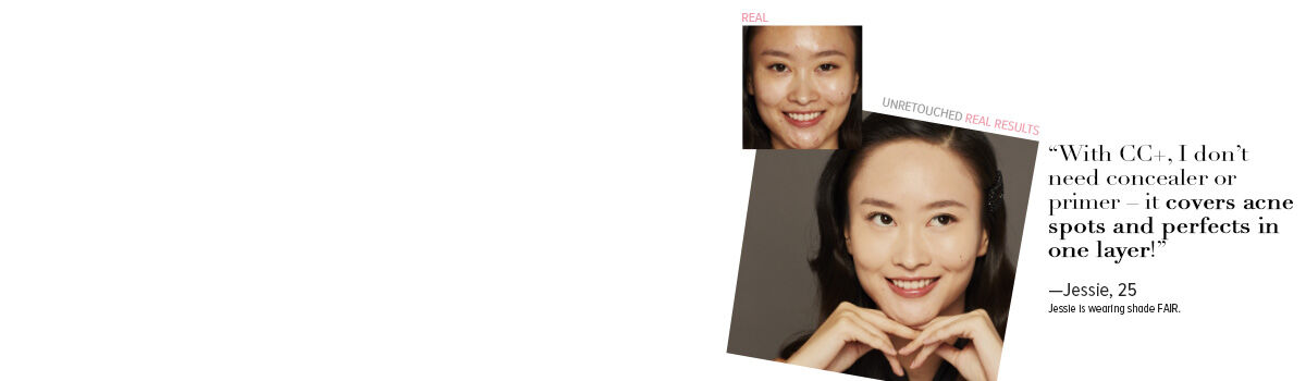 Before and after results of IT Cosmetics on a woman, showing improved skin tone and radiance.