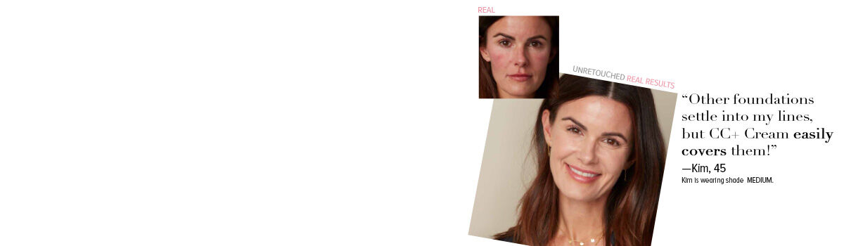 Before and after results of IT Cosmetics skincare on a woman with redness, showing smoother, even-toned skin after use.