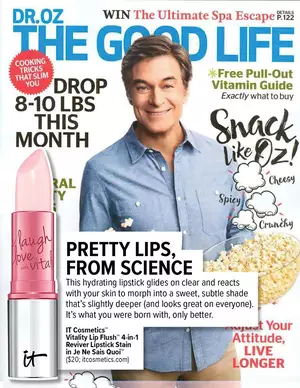 Magazine cover of Dr. OZ The Good Life featuring a packshot of the ITCosmetics Vitality Lip Flush 4-in-1 lipstick