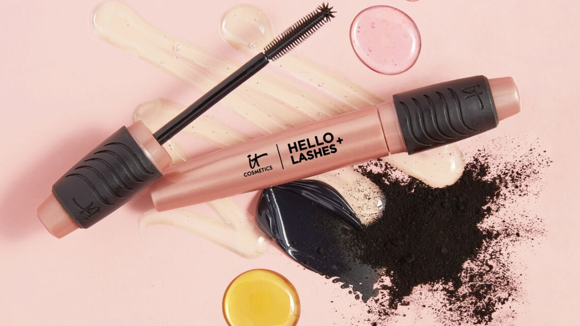 lifestyle image of the product with ingredient swatch in the background